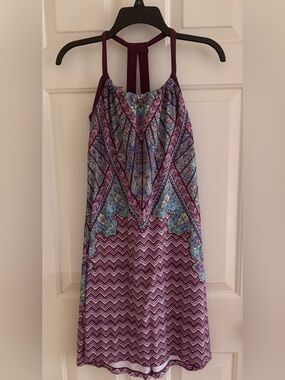 Prana Boho racerback dress with built in bra, Multicolor Floral Trim